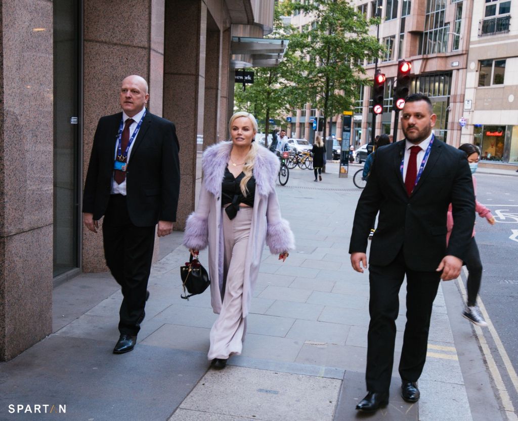 Spartan's Senior Management Team on duty providing bodyguard services to a celebrity in Central London, Aldgate