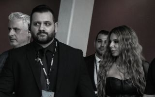 Security professional with famous singer in London