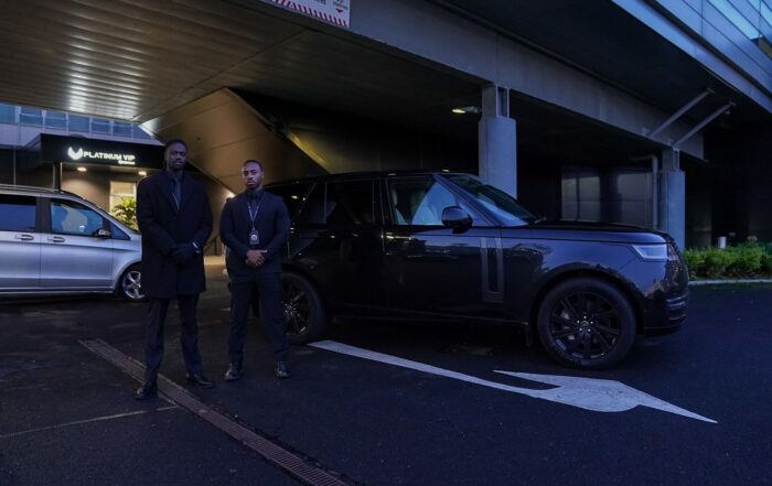 Close protection officer providing security for a high profile client in London