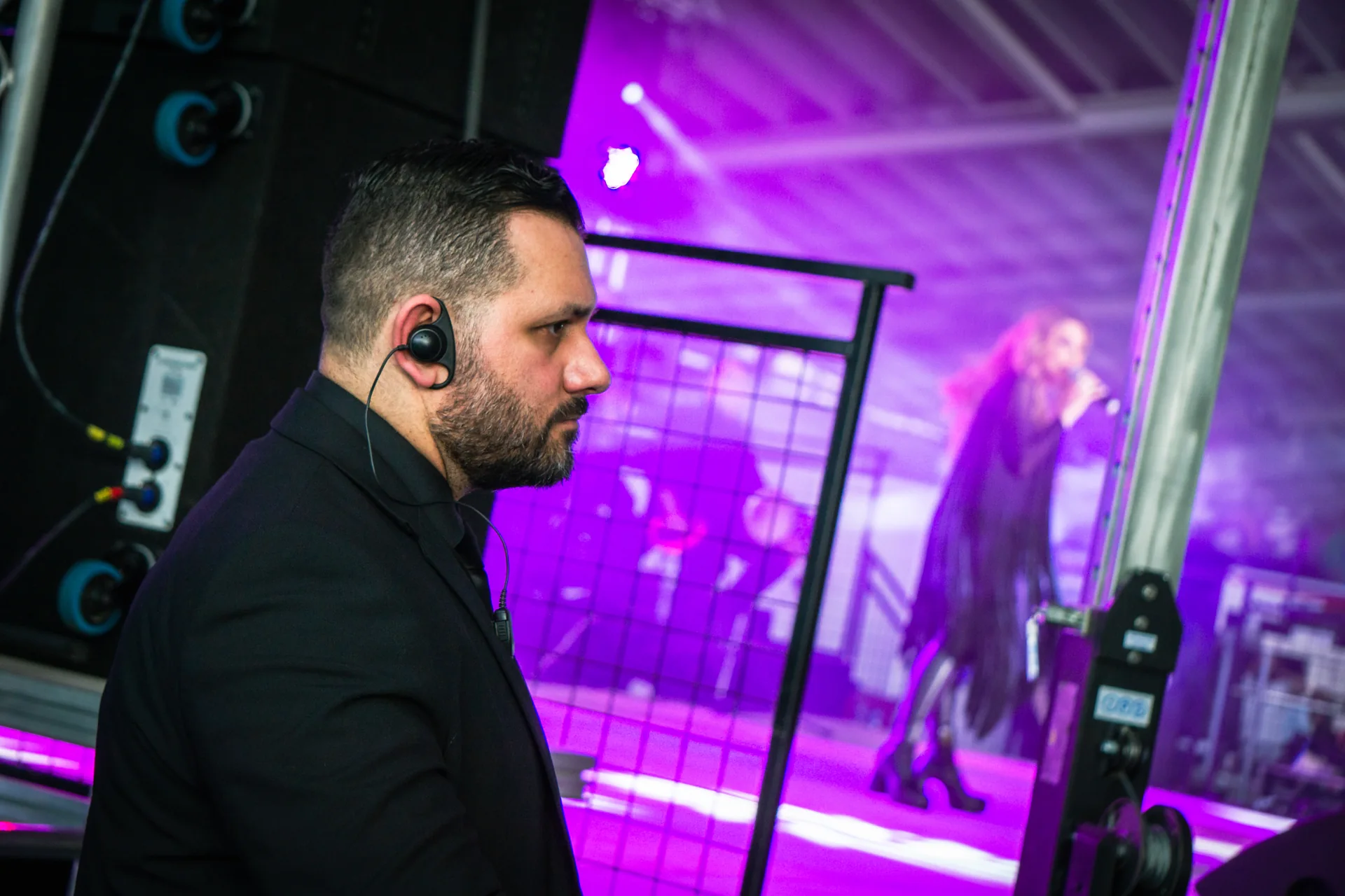 Spartan protection officer working backstage at a live performance